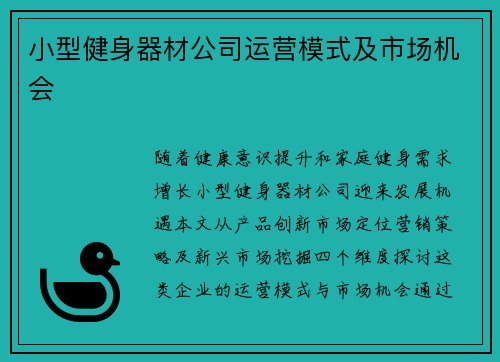 小型健身器材公司运营模式及市场机会